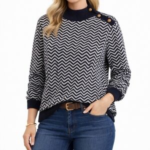J.Crew Alpaca Blend Chevron Button Shoulder Sweater Navy/Ivory XL Preppy Coastal